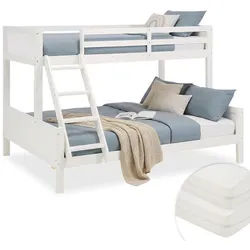 Homestyle4u Etagenbett 90/200 cm und 180/200 mit Matratzen , Weiß , Holz , Babymöbel & Kindermöbel, Kinderzimmer & Jugendzimmer, Stockbetten