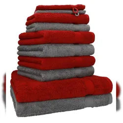 Betz 10-tlg. Handtuch-Set PREMIUM 100%Baumwolle 2 Duschtücher 4 Handtücher 2 Gästetücher 2 Waschhandschuhe Farbe Dunkel Rot & Anthrazit Grau