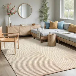 Teppich MERINOS "Elio", beige, B:140cm H:16mm L:200cm, Polypropylen, Teppiche, Teppich, moderner Kurzflor Teppich mit Hoch-Tief-Effekt, 3D Effekt