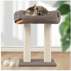 Rohrschneider Kratzbaum Katzenbaum Wolly 2 breite Kratzstämme mit Katzenbett Cordstoff
