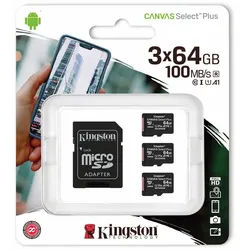 KINGSTON MicroSD-Card Canvas Select, Plus, 64GB, 3er Pack