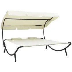 vidaXL Gartenliege 200 x 90 x 112 cm Garten Sonnenliege mit Sonnendach Kissen Cremeweiß beige