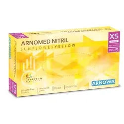 ARNOMED Nitril Sunflower Yellow Einmalhandschuhe, puderfrei, gelb, Elastische und reißfeste Nitrilhandschuhe mit texturierten Fingerspitzen, 1 Packung = 100 Stück, Größe XS