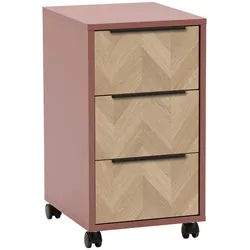 Mid.you Rollcontainer , Eichefarben, Mauve , Metall , Fischgrät , 3 Schublade(n) Schubladen , 32.6x59.7x39.1 cm , Beimöbel erhältlich , Büromöbel, Schreibtischcontainer, Rollcontainer