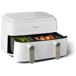 Philips Heißluftfritteuse 3000 Series NA353/10, Dual Basket Airfryer mit 9L Kapazität (3L+6L), 2750 W, RapidAir Technologie und 12 Kochfunktionen; Schwarz weiß