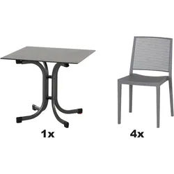 SIENA GARDEN Urban Lights Set 5teilig Square Stuhl gastrotauglich grau mit Tisch Sola 80x80