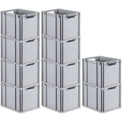 PROREGAL 10x Eurobox NextGen Grip | HxBxT 32x30x40cm | 30 Liter | Griffe offen | Glatter Boden | Eurobehälter