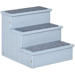 MC Star Haustiertreppe Hundetreppe mit 3 Stufen & Teppich, Stauraum, grau (40,5x44,5x38 cm für kleine Hunde & Katzen) grau