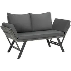 tectake Rattan-Loungesofa Sintra,157 x 61 x 89 cm,grau , Textil , Quadratisch , 157x89x61 cm , Gartenmöbel, Loungemöbel, Gartensofas & Loungesofas