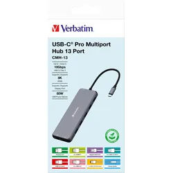 Verbatim Hub, Multiport, CMH-13, 2x USB 2.0-A, 4x USB 3.2-A 2x USB 3.2-C, Digital Port, 2x HDMI 4K, RJ45