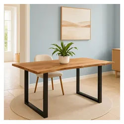 SAM® Baumkantentisch Monti, massives Akazienholz, Baumkante, Metallgestell U-Form schwarz beige 140 cm x 77 cm x 80 cm