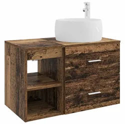 vidaXL Badezimmerspiegelschrank Badezimmermöbel-Set 2 pcs Altholz Holzwerkstoff (2-St)