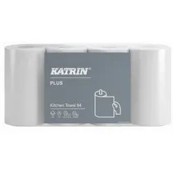 Katrin Plus Küchenrolle, weiß, 3-lagig, Hochwertige und extrem saugfähige Haushaltsrollen mit je 64 Blatt, 1 Packung = 4 Rollen à 64 Blatt