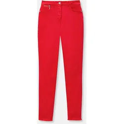 Regular-fit-Jeans MADELEINE "Jeans Mid Waist Skinny-Hose mit Fransen", Damen, Gr. 36, N + K Gr, rot, Obermaterial: 92% Baumwolle CO. 6% Polyester PES. 2% Elasthan EL., Modern, normal, Jeans, mit Fransensaum
