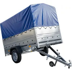 PKW-Anhänger 230x125 UNITRAILER GARDEN 230 KIPP mit Zusätzbordwänden und blauer Hochplane