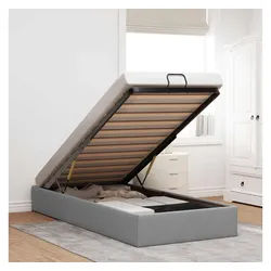 vidaXL Bett, Ottoman-Bett ohne Matratze Hellgrau 90x200 cm Stoff