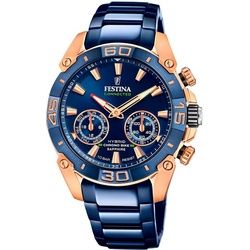 Festina Quarzuhr Festina Herrenuhr Chrono Bike, (Analoguhr), Herren Armbanduhr rund, Edelstahlarmband blau, Sportlich blau