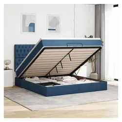 vidaXL Bett, Ottoman-Bett mit Matratze Blau 180x200 cm Stoff