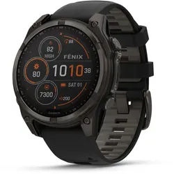 Garmin fenix 8 - 47 mm, SOLAR Sapphire, Graphit/Titan Carbongrau mit QuickFit Silikon-Armband 22 mm in Schwarz