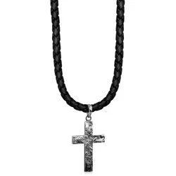 Kuzzoi Kette mit Anhänger Herren Lederkette Kreuz Oxidiert Matt 925 Silber silberfarben 50