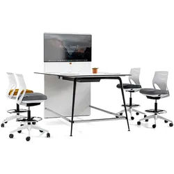 Videokonferenztisch Medienwand mit Stehtisch