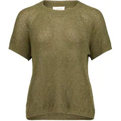 Kurzarmshirt CARTOON "Damen mit Rundhalsausschnitt", Damen, Gr. 34, khaki, gold, Obermaterial: 58% Viskose, 23% Leinen, 17% Polyamid, 2% Polyester, regular fit normal, Rundhals, Shirts