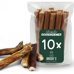 Breers Pet Food Ochsenziemer getrocknet 12 cm 10 Stück Kausnack Hundeleckerli, Einzelfuttermittel für: Hunde, Harter Kauartikel, Leckerli getreidefrei, Kausnack zuckerfrei