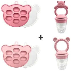 XDeer Schnuller 2 Stück Fruchtsauger Baby, Baby-Früchte-Futterspender-Set, Futterspender für Eis am Stiel rosa