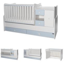Lorelli Komplettbett Baby- und Kinderbett Mini Max, 3 in 1, umbaubar, für 2 Kinder gleichzeitig blau