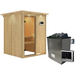 KARIBU Sauna »Tallinn«, inkl. 9 kW Saunaofen mit externer Steuerung, für 3 Personen - beige