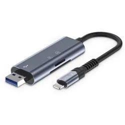 TECH PROTECT Speicherkartenleser, Dualanschluss Kompatibel mit iPhone und USB-A, Aluminiumgehäuse grau