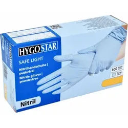 HYGOSTAR® Nitrilhandschuhe Safe Light, puderfrei, blau, Einweghandschuh ist sehr komfortabel und elastisch, mit Rollrand, 1 Packung = 100 Stück, Größe: L