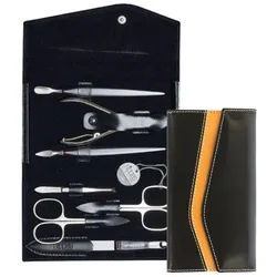 nippes Solingen Maniküre-Etui Maniküre-Set Seam, 7-tlg. Premium Nagelpflege mit Kontrast-Design, 7 tlg., echtes Leder braun|schwarz