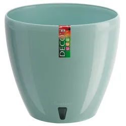 Happy plants Blumentopf Deco Twin - Selbstbewässerungstopf mit Wasserstandsüberwachung, Hochglanzoptik, rund, leichtgewichtig blau 1.5 l | Ø 14.0 cm x 14.0 cm x 12.5 cm x 14.0 cm