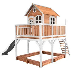 Ambia Garden Spielhaus Liam , Braun, Weiß, Grau , Holz , Zeder , 613x291x277 cm , Fsc, EN 71 , Freizeit & Co, Gartenspielzeug, Spielhäuser