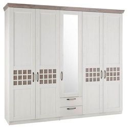 Landscape Drehtürenschrank , Weiß, Eichefarben , Metall , 8 Fächer , 2 Schubladen , 256x225x61 cm , Typenauswahl, Beimöbel erhältlich , Schlafzimmer, Komplette Schlafzimmer und Serien, Schlafzimmerserien