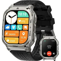 KOSPET ‎ Tank M3 Smartwatch (4,9 cm, Android ios), Military Smartwatch mit AMOLED Display, 170 Sportmodi, IP69K Schutz schwarz
