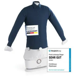 CLEANmaxx Bügelsystem PRO, automatischer Hemdenbügler für Oberbekleidung, 1800 W, Bügler für Hemden Blusen, Trocknen und in Minuten knitterfrei silberfarben|weiß