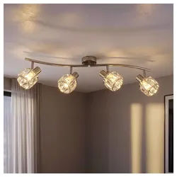 GLOBO LIGHTING LED Deckenleuchte, Leuchtmittel nicht inklusive, Chrom Decken Lampe Kristall Strahler schwenkbar Wohn Zimmer Glas Spot silberfarben