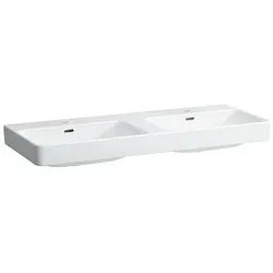 Doppelwaschtisch Laufen Pro S 1300 x 175 x 465 mm, 2 Hahnlöcher, mit Überlauf, weiß - H8149680001041