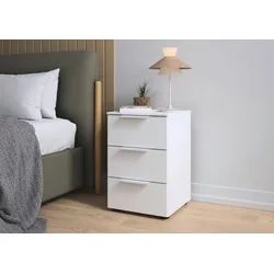 LeGer Home by Lena Gercke Nachtkommode Nachttisch Nachtschrank Nachtkonsole SERINA eleganter Eyecatcher (inkl. SOFT-CLOSE-FUNKTION), mit 3 Schubkästen sowie hochwertigen Metallgriffen MADE IN GERMANY weiß 40 cm x 61 cm x 42 cm