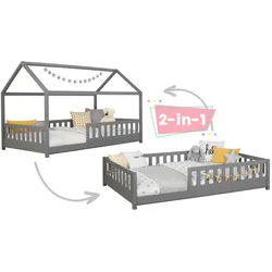 Mid.you Hausbett , Hellgrau , Holz , Kiefer , Schichtholz,massiv , Höhe ca. 20 cm , 140x200 cm , bodentiefer Einstieg , Babymöbel & Kindermöbel, Kinderzimmer & Jugendzimmer, Kinderbetten, Spielbetten