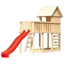 Akubi Stelzenhaus Frieda mit Wellenrutsche, Anbauplattform und Kletterwand rot