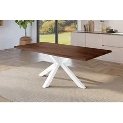 SAM® Esstisch Jonas, Holz Nussbaum-Optik, verschiedene Metallgestelle, Baumkante braun 220 cm x 77 cm x 100 cm