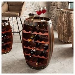 LebensWohnArt Weinregal Originelles Flaschenregal BOTELLA 80cm braun Weinfass Pinienholz