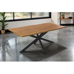 SAM® Esstisch TorbenS, verschiedene Holz-Optiken, Spider-Metallgestell, Baumkante beige 220 cm x 77 cm x 100 cm