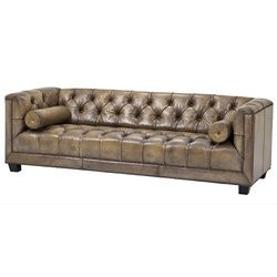 Casa Padrino Sofa Luxus Echt Leder Sofa Kubus Vintage Leder Olive - 3 Sitzer - Luxus Hotel Möbel