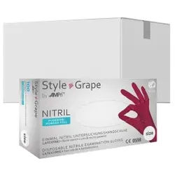 Style Grape Nitrilhandschuhe, puderfrei, bordeaux, Kräftige Einmalhandschuhe mit Fingerspitzentexturierung, 1 Karton = 10 Packungen à 100 Stück, Größe XL