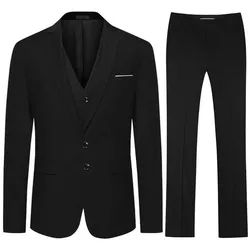 Allthemen Anzug (3 tlg) Slim Fit Herrenanzug im eleganten Look Businessanzug schwarz 54