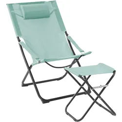 SVITA Liegestuhl mit Hocker klappbar Strandstuhl Klappstuhl Kopfkissen Blau